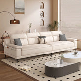 Off-white leatherette sofa with panel tufting, modern sofa design, settee design